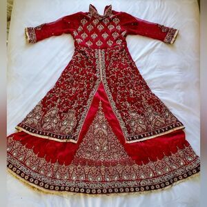 Crimson Red Pakistani Lehenga Dress, Size S, Lined